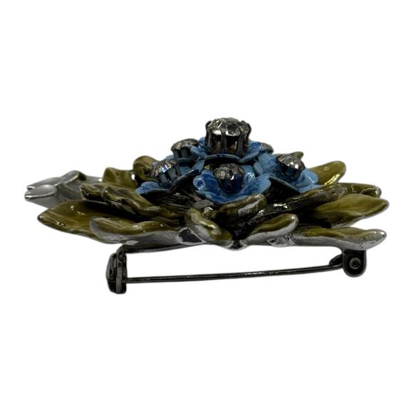 Vintage Coro Floral Bouquet Brooch Pin Enamel Green Blue Rhinestone Summer - Picture 5 of 13